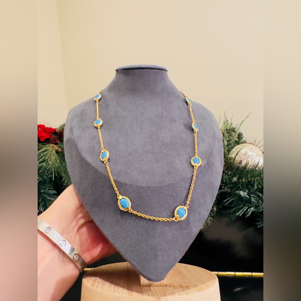 NWT authentic luxury RARE Julie Vos Gold Necklace with Turquoise Stones - Picture 7 of 16